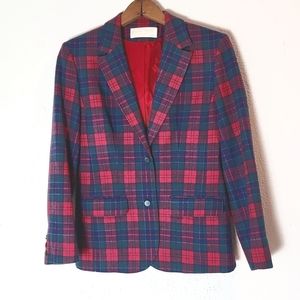 Pendleton pink green and blue plaid wool blazer, sz 6